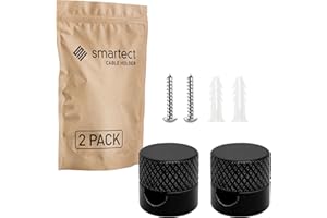 smartect Decentratore da Parete e Soffitto in Alluminio per Cavi [2 Pezzi, Ondulato, Nero] Gancio da soffitto con viti e tasselli, Supporto in superficie per il tuo progetto fai-da-te
