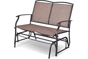 RELAX4LIFE 2 Seater Glider Bench, Outdoor Rocking Chair Garden Rocker Loveseat, Double Swing Benches Steel Frame Leisure Armchair for Beach Backyard Poolside(Brown, 104 x 72 x 92cm)