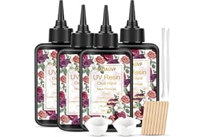 MZJAUVF 4PCS UV Harz, 400g UV Harz Klar, UV Resin Hart, Verbessertes Kristallklares Transparentes UV Epoxidharz, Schnelle Aushärtung, UV Resin Set für DIY Kunst, Schmuck, Handwerk