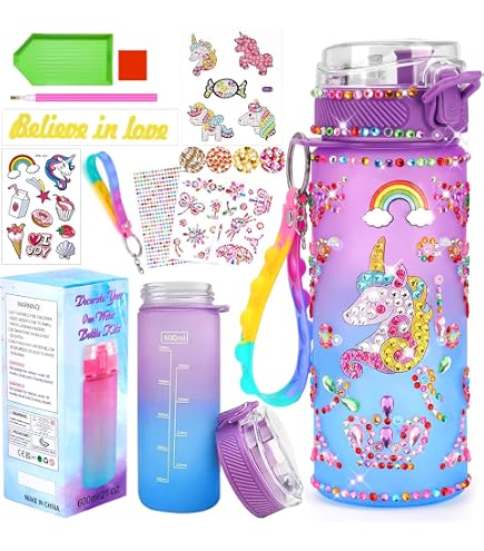 TNEDFOD Kit Créatif Bouteille D’Eau Sirène DIY – Loisirs Créatifs Enfants Filles 5-10 Ans, Diamants + Autocollants Pailletés, Bouteille 600ml