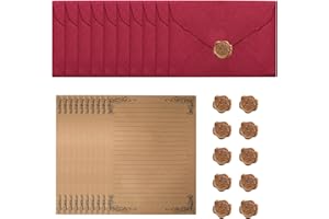 Aweisile Vintage Carta da Lettere con Busta, 10 Carta da Lettere Cancelleria con 10 Busta, 10 A5 e Adesivi Sigillo Di Cera, Buste Lettere Vintage con Adesivi per Inviti Scrivere Disegni