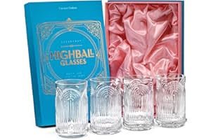 GLASSIQUE CADEAU Juego de 4 vasos de cristal de 400 ml para beber mojito, whisky Highball, estilo vintage de los años 20
