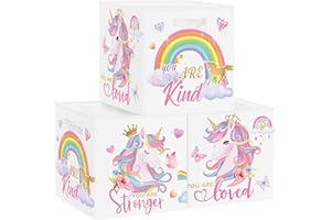 Clastyle 3 sztuki, różowy jednorożec, pudełko do przechowywania dla dzieci, tęczowy materiał, kosz do przechowywania z uchwytami, zabawki, kostki do przechowywania książek, ubrań, diamentów, 30 x 30 x