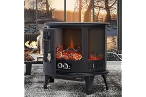 INMOZATA Electric Fire Stove Heater with Realistic LED Log Fire Flame Effect, Adjustable Thermostat, Flame Dimmer, Overheat Protection, 1800W