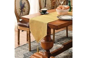 SEASHORE TREE Table Runner Kitchen Table Runners Waterproof Decorative Cloth for Wedding Party Christmas Room Restaurant Dining Flash Gold 35×300 cm