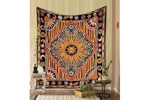 THE ART BOX Yellow-Orange Mandala Wall Tapestry – Large Sun and Moon Design for Bedroom, 230x270 cm