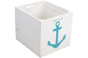 Holzkiste Aufbewahrungskiste passend für alle Kallaxregale und Expidit Regale Kallaxysteme Weinkiste Obstkiste Regalkiste Maße 33x37,5x32,5cm Kallax Regal Einschubkiste für Kallax (weiss Anker Türkis)