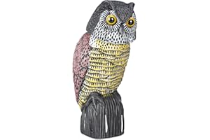 Relaxdays 2 x Vogelschreck Eule, mit Wackelkopf, stehende Dekofigur, Taubenschreck für Garten, Balkon, Terrasse, Mehrfarbig