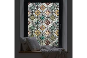 ‎DKTIE dktie Dekorfolie Glasmalerei Fensterfolie Sichtschuzfolie Milchglasfolie Kreise Statisch Haftend Privatsphäre Fensteraufkleber (Mehrfarbig, 90 x 200 cm)