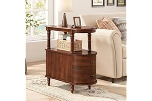 PADMA HOUSE Stolik kawowy z litego drewna z 2 szufladami, wąski stół do salonu z regałem do przechowywania, styl vintage, slim stolik kawowy, wiśnia, orzech (1, wiśnia, orzech)