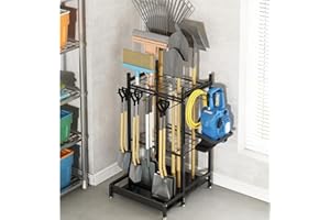 GILLAS Gartenwerkzeug-Organizer für Garage, Utility Storage Racks mit Haken, Metall Yard Tool Stand Halter Organizer für Langstiel, Besen, Schaufel, Rechen, stabiles schweres Regal für Outdoor, Hof,