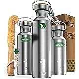 Blockhütte Borraccia acciaio inox I 1 litro, 750ml, 500ml I con spazzola di setola naturale I Borraccia Termica a prova di pe