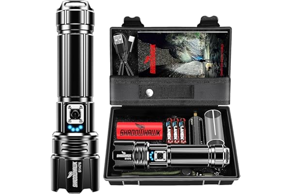 Shadowhawk Linternas LED Alta Potencia 1,000,000 Lúmenes, Linterna LED Recargable USB Táctica Militar Potente, XHP70.2 Linterna a Pilas, IPX67 Impermeable 5 Modos Portátil Linternas