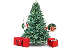IBK Albero di Natale Artificiale Premium Folto Realistico - Abete Natalizio con Base Robusta in Metallo, PVC Ignifugo Alta Qualità, Montaggio Facile, inclusi Sacche e Set 12 Palline (Con Sacca, 210 cm)
