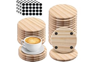 HOMURY Zestaw 24 drewnianych podstawek z matą antypoślizgową, puste, okrągłe, drewniane, na kwiaty, napoje, piwo, szkło (10 x 10 x 0,8 cm)