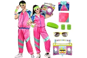 Marypaty Costume Année 80 90 Femme Homme Deguisement Rétro Accessoires Disco Hippie Veste Pantalon Accessoire Lunettes Bandeau Bracelets Radio Gonflable Adulte Carnaval