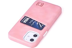 ‎DOCKEM Dockem Etui portfelowe na iPhone'a 12 mini: wbudowana metalowa płytka do montażu magnetycznego i 1 uchwyt na kartę kredytową: 13.7 cm Exec M2, gładka skóra syntetyczna (różowy)