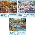 Bits and Pieces - Value Set of Three (3) 300 Piece Jigsaw Puzzles for Adults - Each Puzzle Measures 46cm x 61cm- Autumn Winter Spring Cabin Jigsaws by Artist Bigelow Illustrations