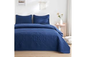 ‎BEEWEED beeweed Tagesdecke Bettüberwurf 220x200cm Navy Blau, Bedspreads aus Mikrofaser, Quilt Überwurf Bett Überwurfdecke leicht, Steppdecke bei Ultraschall genäht mit 2 Kissenbezug, Blumenmuster