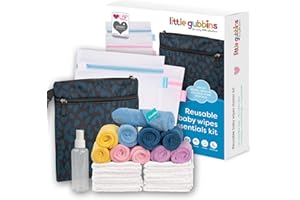 Little Gubbins Kit de démarrage 20 lingettes réutilisables pour bébé | Lot de 10 chiffons en microfibre, 10 carrés en coton de bambou + grand sac imperméable à l'eau