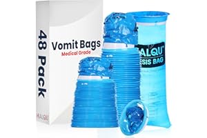 Healqu Sac à Vomi - Pack de 48 Sacs de 1 Litre - Sac Vomitoire Idéal pour Voyage Voiture, Avion, Bateau, Train et Mal des Transports - Sac Médical Étanche - Pratique et Jetable