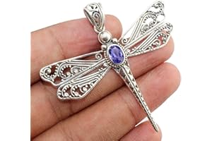 KANIKA JEWELRY TROVE 925 Sterling Silver Dragonfly Pendant for Women & Girl Christmas Gift, 7x5MM Oval Cut Iolite Memorial Pendant without Golden Ball