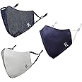 MASQ By Q-One Alphabet 4 Layer, Reusable, with Ear Adjusters, Anti-Bacterial (BFE>99%), Cotton Cloth Face Mask Combo for Unisex, Men, Women with Ear Adjusters(Large, Navy-Grey-Denim)