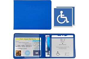 REPEAK Disabled Blue Badge Holder Wallet for Car - PU Leather Protector Disability Parking Permit Discreet Cover Hologram Safe with 2X Disabled Stickers Included (Blue)