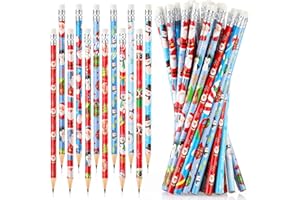 LATERN 96 Piezas Lápices de Navidad con Borradores, 12 Estilos Muñeco de Nieve Calcetín Papá Noel Reno Árbol de Navidad Surtido de Lápices de Madera para Recuerdos de Navidad Fiesta(19 x 0,8cm)