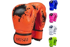 Grosee Kids Boxing Glove 6oz, 8oz, Training Sparring Gloves for Punching Bag, Kickboxing, Muay Thai, MMA, UFC, Gift for Age 6-15 Years, Leather, Boys and Girls