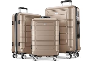 SHOWKOO Valise Rigide Extensible PC+ABS Légère Durable Trolley Sets de Bagages Valise Set Cabine avec 4 roulettes Silencieuses à 360° et Serrure TSA