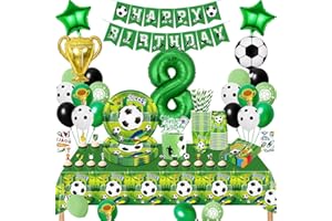 TERLUNNSI Fussball Geburtstag Deko 8 Jahre, Fussball Partygeschirr Set, Geburtstagsdeko 8 Jahre Junge, Fußball Luftballons Pappteller Tassen Servietten Tischdecke für Party Kindergeburtstag Deko 16 Gäste