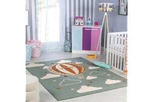 Livabliss Hot Air Balloon Kids Rug - Childrens Rugs for Bedroom 120x170 cm, Kids Carpet for Girls & Boys Bedroom, Playroom and Nursery Rugs, Baby Rug for Girl or Boy Room, Teal and Orange