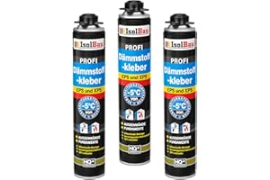 Isolbau B2 Dämmstoffkleber - 3 x 750 ml Perimeterkleber für EPS- & XPS-Platten - 1K PU-Klebeschaum für Fixieren und Isolieren
