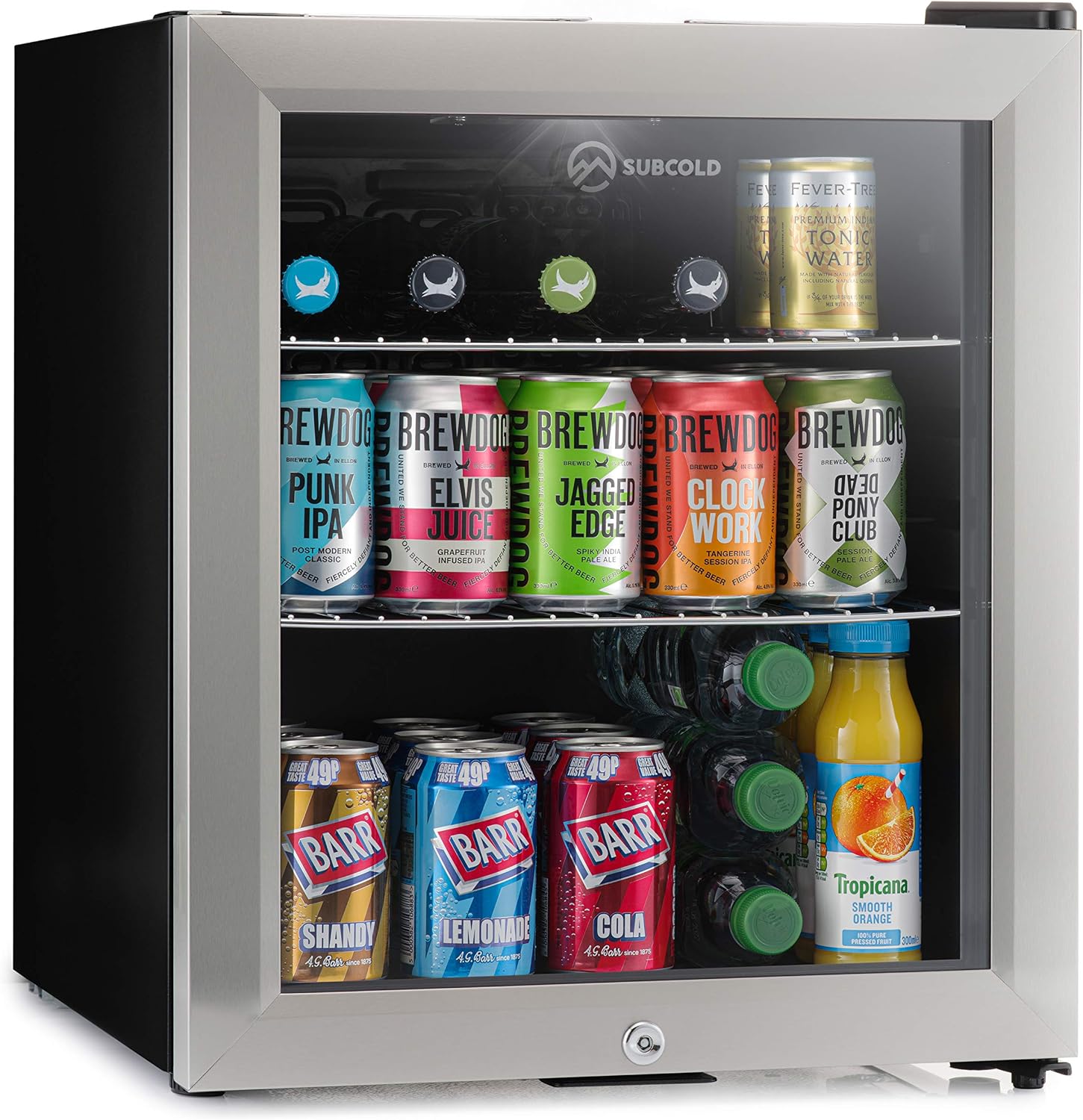 Subcold Super50 LED – Mini Fridge | 50L Beer, Wine & Drinks Fridge | LED Light + Lock and Key | Energy Efficient (Stainless Steel)
