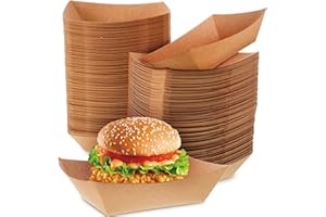 EPAKH Paper Food Tray Food Boats Disposable Kraft Paper Food Serving Tray Bulk Brown Food Holder Trays for Nachos Tacos BBQ French Fries Concession Stands Festival Party Snack Boats (200 Pieces,3 lb)