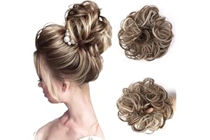 Vlasy Messy Bun Hair Piece for Women,Curly Wavy Hair Scrunchies Bun Extensions Hairpieces,Synthetic Hair Chignons Accessories Updo for Girls(F12/613#,55g)