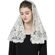 Voile De Mantille Espagnol Pour La Messe - Broderie Camélia Champagne - Châle De Prière Catholique Et Orthodoxe
