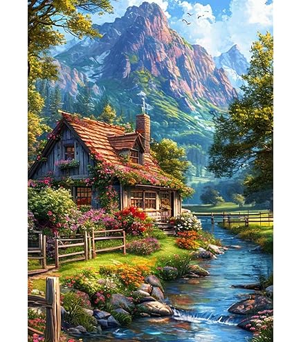 Diamond Painting 5D 40x50cm 'Casa Di Campagna' Paesaggio Lago - Kit Quadrato Per Adulti