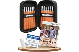 HOLZWURM Set di strumenti per intaglio del legno 12 pz, con sacchetto di stoccaggio, istruzioni (EN) e pietra per affilare, set di coltelli da intaglio ideale per principianti e professionisti