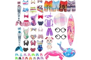 Miunana 34 Accessori per 11.5 Pollici 28 - 30 CM Bambola Ragazzo E Ragazza: 2 Abiti da Sirena + 8 Costumi Da Bagno + 10 PCS Scarpe per Ragazza + 4 Abiti Vestiti per Ragazzo + 10 Accessori