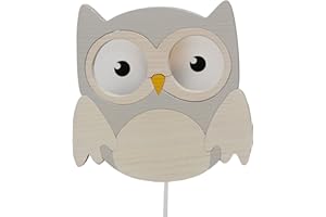 ‎CLEVERE KIDS BABY-COLLECTION Clevere Kids Kinder-Wandlampe Alle meine Tiere | Handarbeit aus der EU | hochwertige Leselampe, Nachtlicht aus Holz | E14 (Eule grau-weiß)