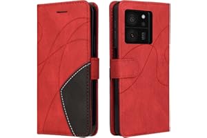 CXTCASE Funda Cartera para Xiaomi 13T, FuncióN Kickstand Cubre con Xiaomi 13T, Funda con Tapa Xiaomi 13T, Funda Movil Carcasa PU Cuero, Rojo