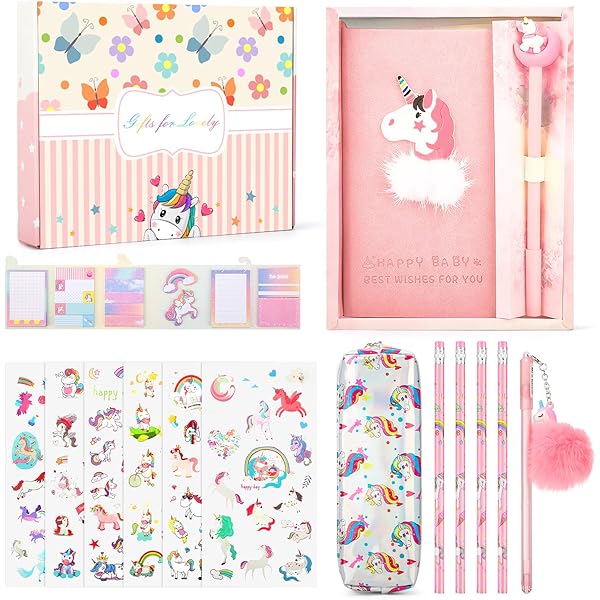 Candcamp Unicorn Stationery Set – 124PCS DIY Journal Kit For Girls Age 6-10, Arts & Crafts Gift
