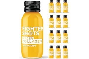 FIGHTER SHOTS Fighter Shot zenzero + Collagene Marino (12x60ml) | Pelle e capelli più sani | Rafforza il sistema immunitario | 100% naturale | Perfetto per tirarsi su la mattina o dopo l'allenamento