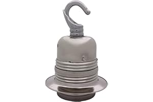 ART DECO EMPORIUM Edison Screw (E27) Metal and Ceramic Earthed Chain use Pendant Lampholder in Silver Nickel Finish with Metal Hook
