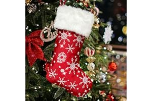 Mauts 23" red Christmas stocking, Christmas decorations stocking classic snowflake pattern with shiny silver silk, Used For Christmas Tree Gift Box Mantel Decoration Party Christmas.