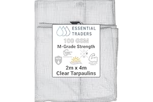 EOTRADER Clear Monotex Heavy Duty Tarpaulin, 100gsm Waterproof Ground Cover Multipurpose Furniture, Caravan, Vehicle, Tool, Camping & Shed Mono Sheet, Medium Weight Reinforced Cotton Mesh (2m x 4m)
