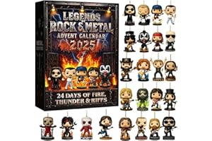 KASHYKE Legends of Rock & Metal kalendarz adwentowy z heavy metal 2025, 24-dniowy kalendarz odliczający z kultowymi figurkami muzycznymi 2D, przedmioty kolekcjonerskie, odpowiedni na Halloween i Boże