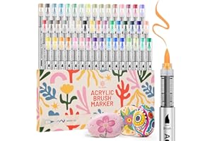 GC QUILL acrylstifte für steine wasserfest – 48 Farben Acrylstifte & Acrylmarker mit flexibler Pinselspitze – Stifte zum Steine Bemalen, für Glas, Holz, Keramik, DIY, Textilien GC-AM48